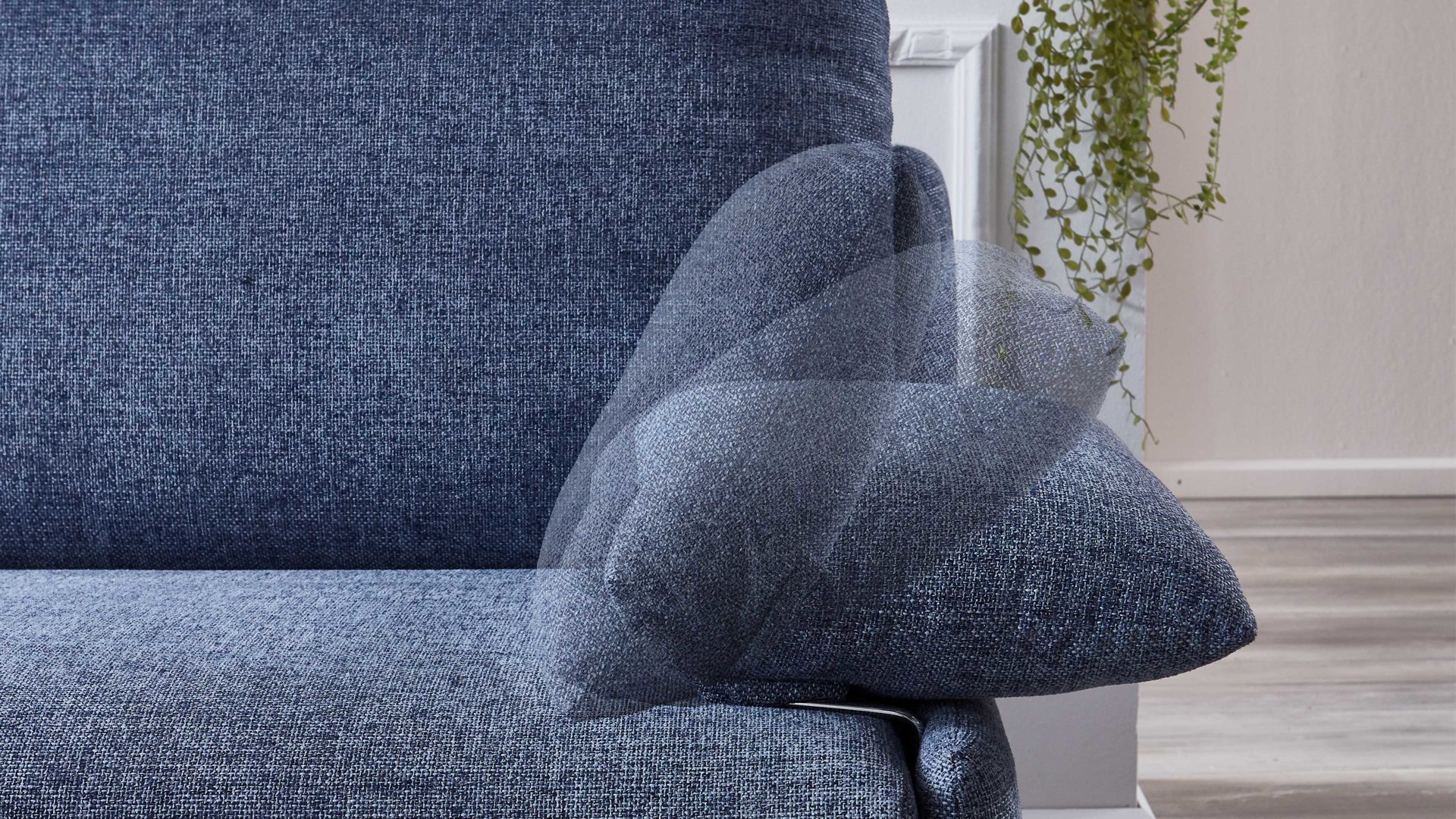 Schlafsofa Bali aus Stoff in Blau Schlafsofa Grande graublauer Bezug 3013 & chromfarbene Füße - Breite ca. 175 cm