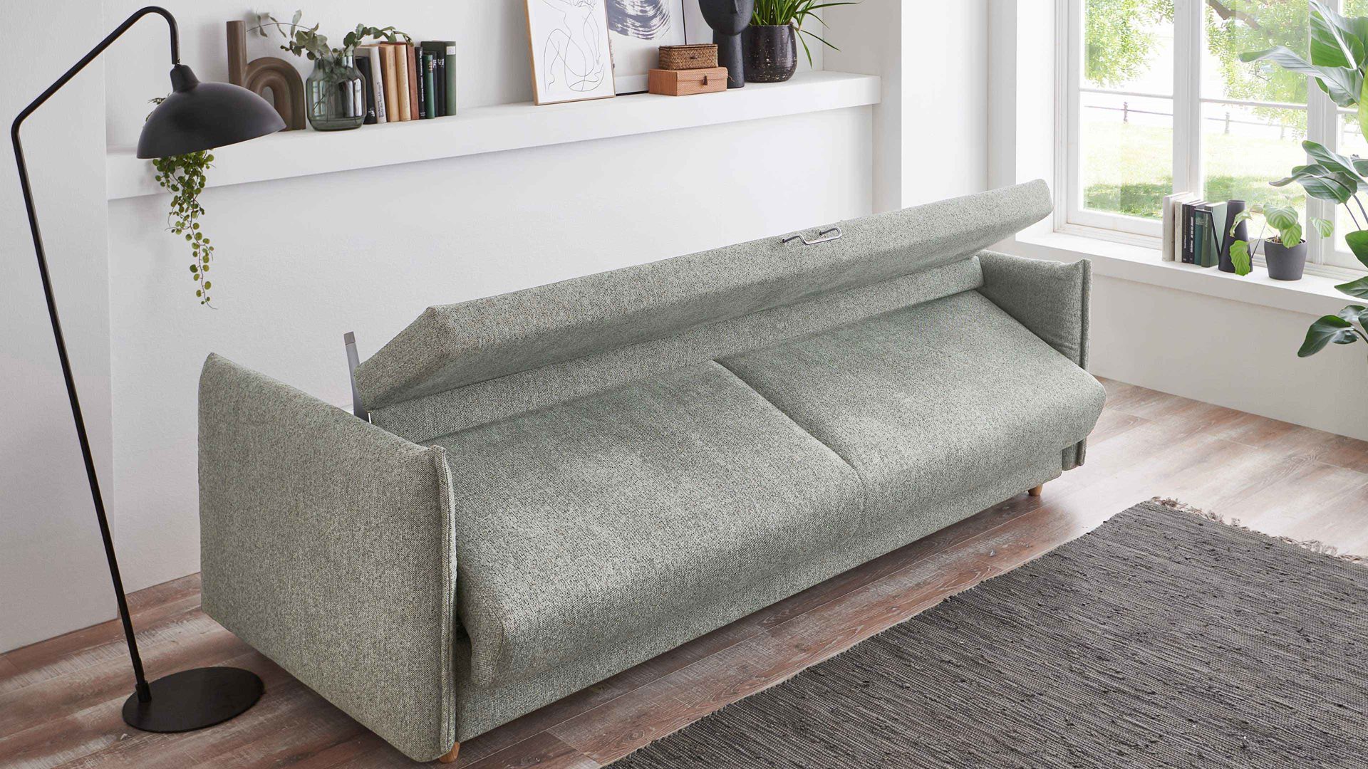 Schlafsofa Bali aus Stoff in Grün Schlafsofa Grande grüner Bezug 2505 & Holzfüße - Breite ca. 229 cm