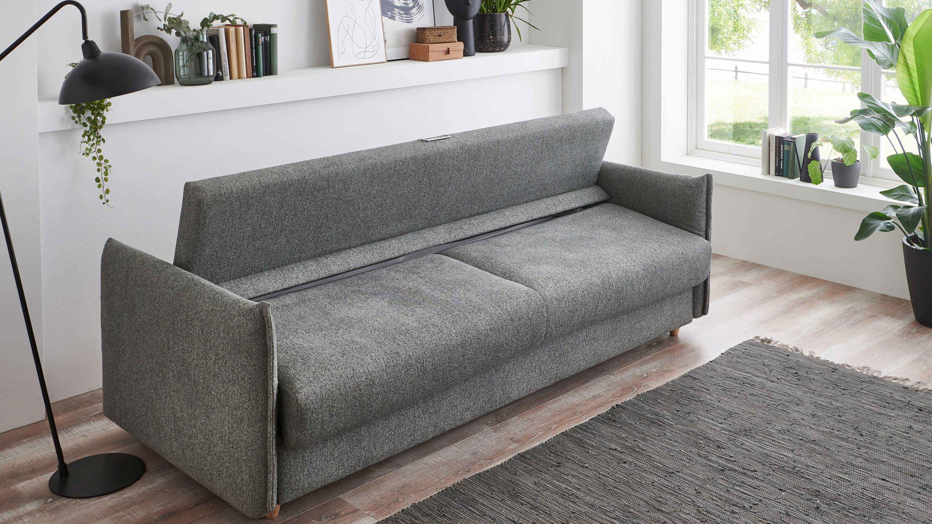 Schlafsofa Bali aus Stoff in Grün Schlafsofa Grande grüner Bezug 2505 & Holzfüße - Breite ca. 229 cm