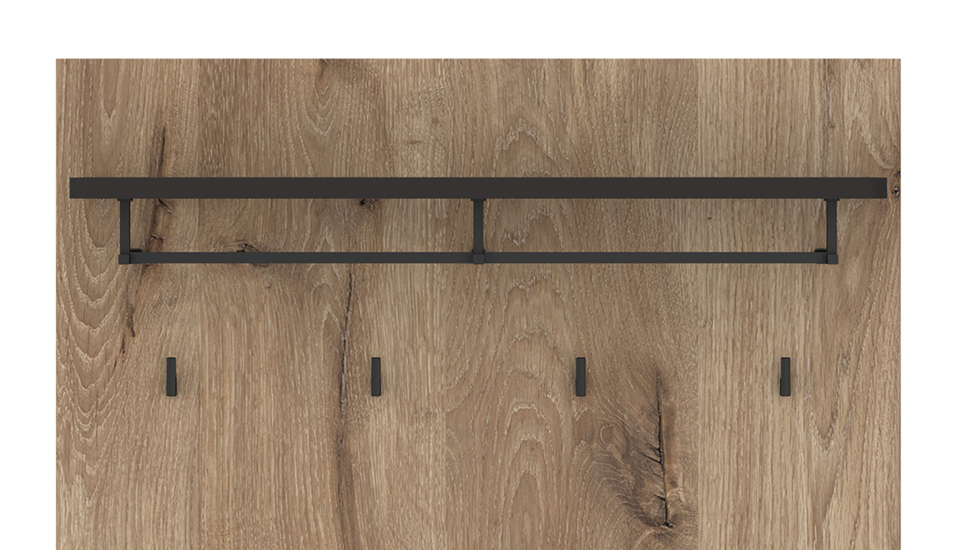 Wandgarderobe Wojcik aus Holz in Eiche Hell Garderobenprogramm Grano - Garderobenpaneel Viking Eiche & Schwarz - ca. 93 x 101 cm