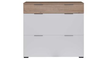 Schuhschrank Interliving aus Holz in Weiß Interliving Garderobe Serie 6012 - Schuhschrank weißer Mattlack & Steineiche - eine Schublade, zwei Klappen, Breite ca. 120 cm