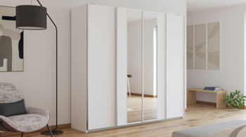 Kleiderschrank Rauch aus Holz in Weiß rauch ORANGE Schwebetürenschrank Altera Alpinweiß & Alu - vier Türen, Breite ca. 226 cm