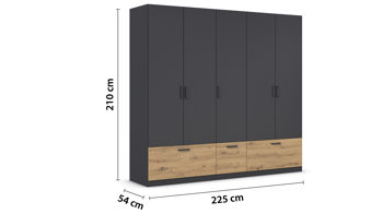 Kleiderschrank Rauch aus Holz in Grau rauch BLUE Drehtürenschrank Bari Grau-Metallic & Eiche Artisan - Breite ca. 226 cm
