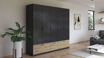 Kleiderschrank Rauch aus Holz in Grau rauch BLUE Drehtürenschrank Bari Grau-Metallic & Eiche Artisan - Breite ca. 226 cm