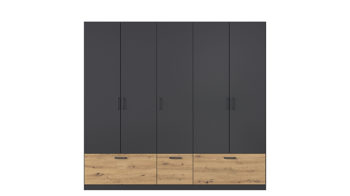 Kleiderschrank Rauch aus Holz in Grau rauch BLUE Drehtürenschrank Bari Grau-Metallic & Eiche Artisan - Breite ca. 226 cm