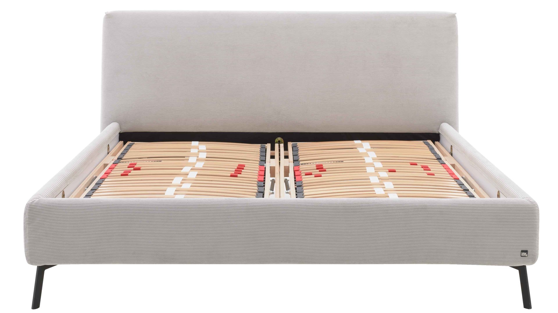 Bettgestell Interliving aus Stoff in Hellgrau Interliving Polsterbett Serie 1417 - Polsterbettgestell silberfarbener Feincord & schwarze Metallfüße 284 - Liegefläche ca. 180 x 200 cm