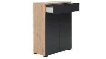 Kombikommode Interliving aus Holz in Anthrazit Interliving Garderobe Serie 6012 - Kombikommode INL-300 anthrazitfarbener Mattlack & Asteiche - eine Schublade, zwei Türen, Breite ca. 80 cm