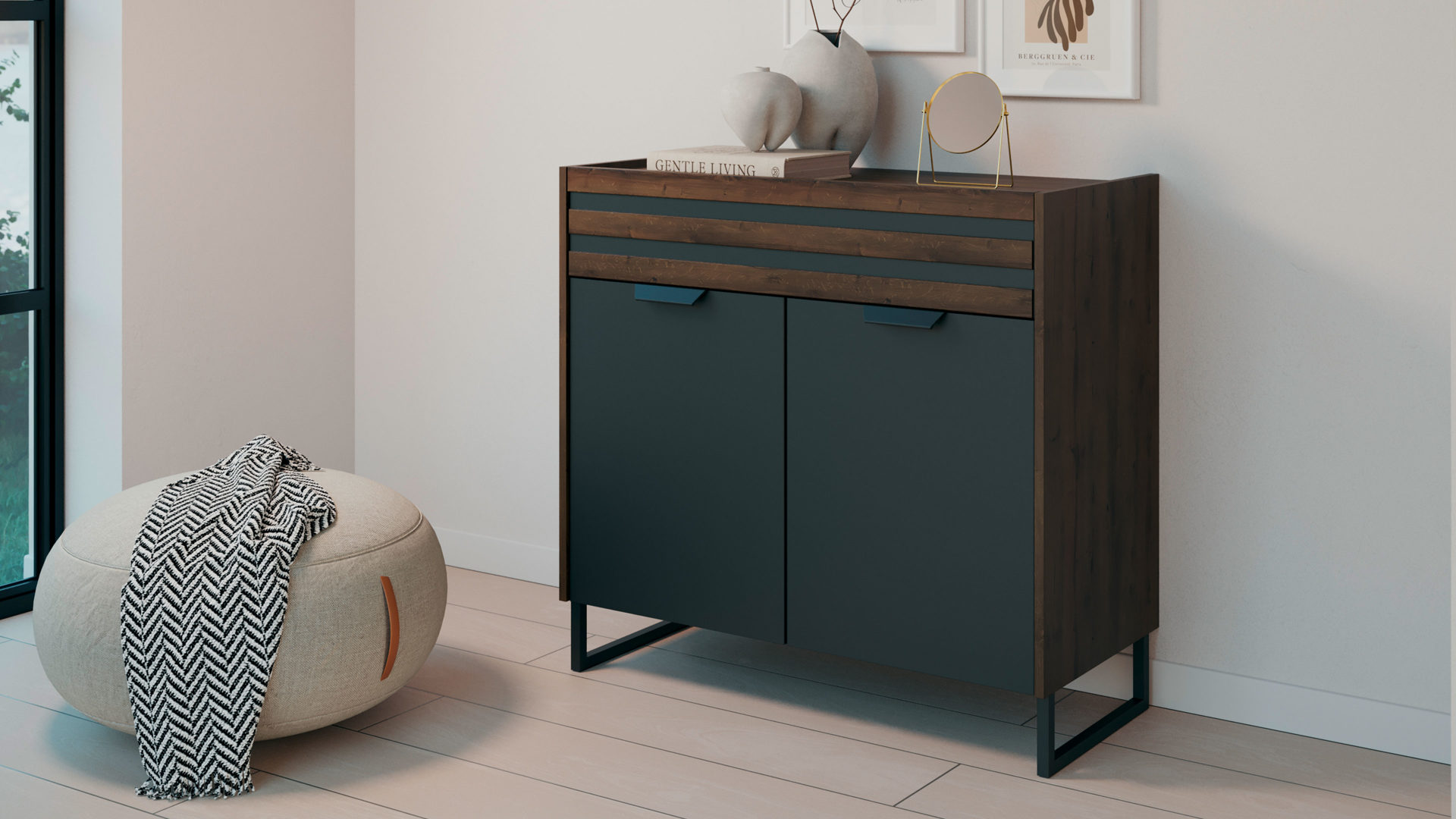 Kommode Rauch aus Holz in Grau rauch ORANGE Kommode Barea Grau-Metallic & Atlantic Oak - ca. 96 x 87 cm