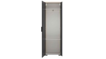 Garderobenschrank Interliving aus Holz in Anthrazit Interliving Garderobe Serie 6012 - Garderobenschrank INL-520 anthrazitfarbener Mattlack & Asteiche - eine Tür, Breite ca. 60 cm