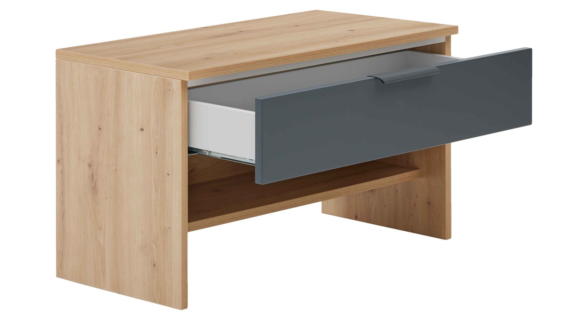 Garderobenbank Interliving aus Holz in Anthrazit Interliving Garderobe Serie 6012 - Gardrobenbank INL-550 anthrazitfarbener Mattlack & Asteiche - eine Schublade, Breite ca. 80 cm
