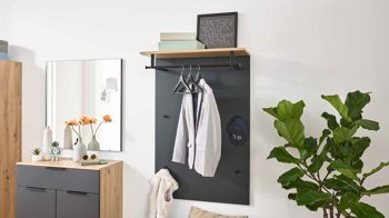 Wandgarderobe Interliving aus Holz in Anthrazit Interliving Garderobe Serie 6012 - Wandgarderobe anthrazitfarbener Mattlack & Asteiche - ca. 80 x 120 cm