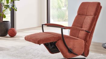 Relaxsessel KAWOO aus Stoff in Orange KAWOO Polstermöbel Santa Rosa - Relaxsessel kupferfarbener Breitcord Lincoln & mattschwarzer Sternfuss