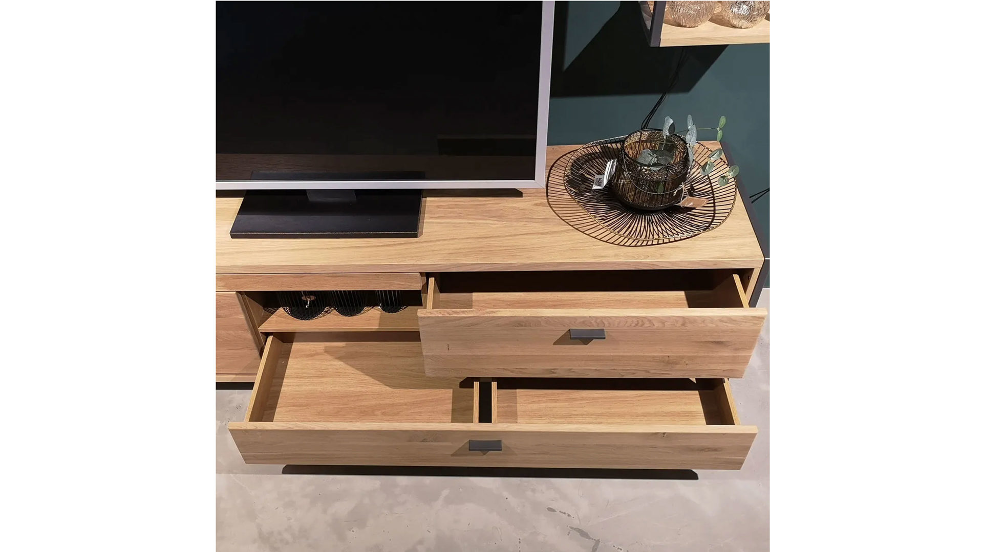 Lowboard Ideal möbel aus Holz in Holzfarben Wohnprogramm Flora - Lowboard Alteiche Bianco – Breite ca. 185 cm