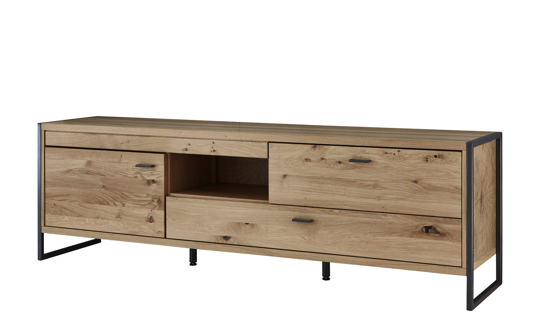 Lowboard Ideal möbel aus Holz in Holzfarben Wohnprogramm Flora - Lowboard Alteiche Bianco – Breite ca. 185 cm