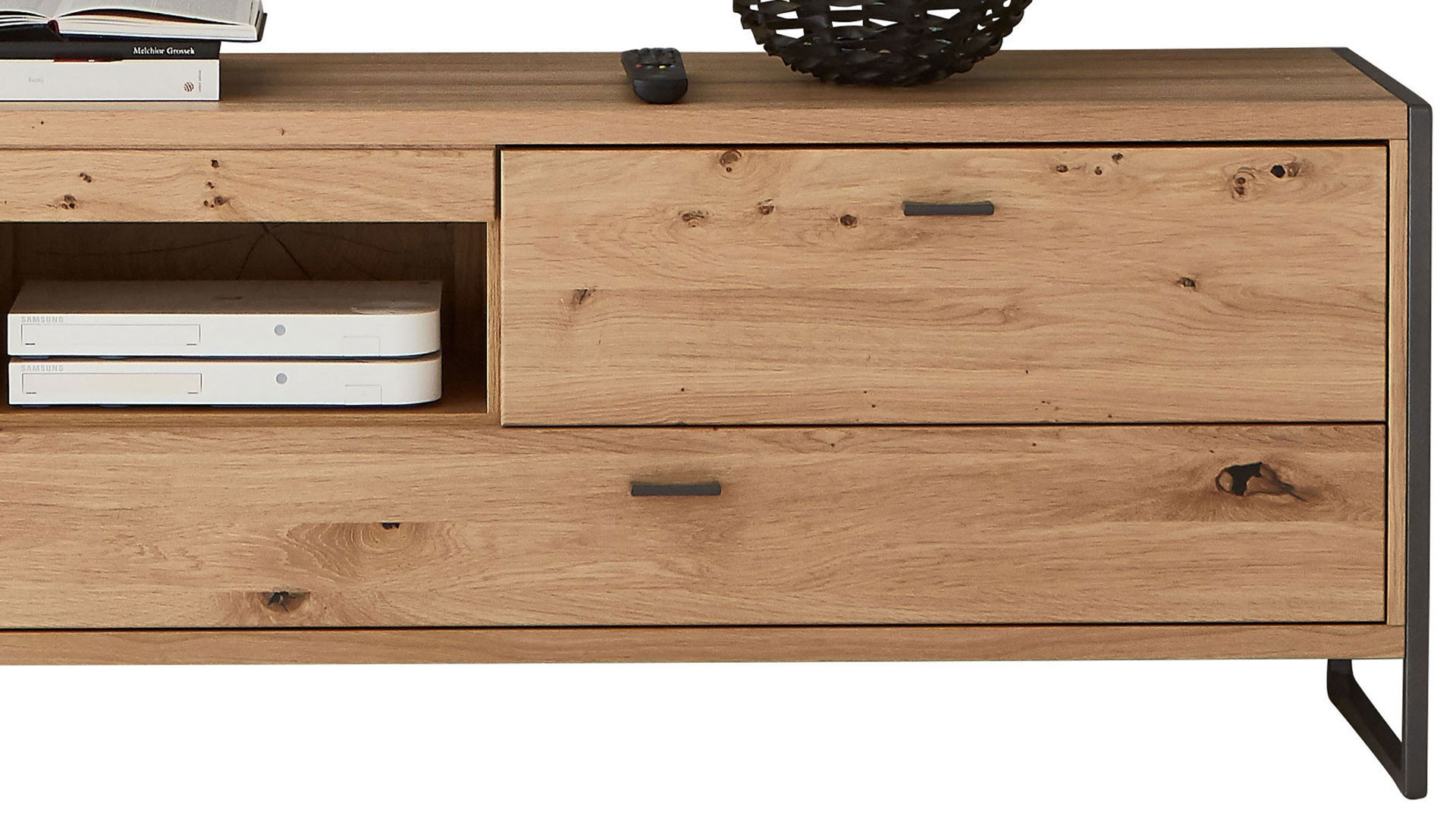 Lowboard Ideal möbel aus Holz in Holzfarben Wohnprogramm Flora - Lowboard Alteiche Bianco – Breite ca. 185 cm