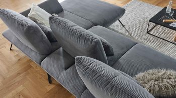 Ecksofa KAWOO aus Stoff in Grau KAWOO Polsterprogramm Dover XC - Ecksofa grauer Cordbezug - Stellfläche ca. 301 x 191 cm