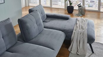 Ecksofa KAWOO aus Stoff in Grau KAWOO Polsterprogramm Dover Plus - Ecksofa grauer Cordbezug - Stellfläche ca. 301 x 191 cm