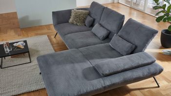 Ecksofa KAWOO aus Stoff in Grau KAWOO Polsterprogramm Dover Plus - Ecksofa grauer Cordbezug - Stellfläche ca. 301 x 191 cm