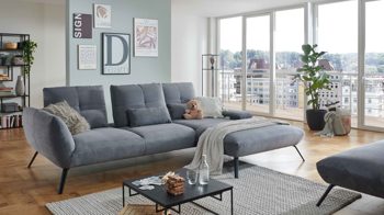 Ecksofa KAWOO aus Stoff in Grau KAWOO Polsterprogramm Dover Plus - Ecksofa grauer Cordbezug - Stellfläche ca. 301 x 191 cm
