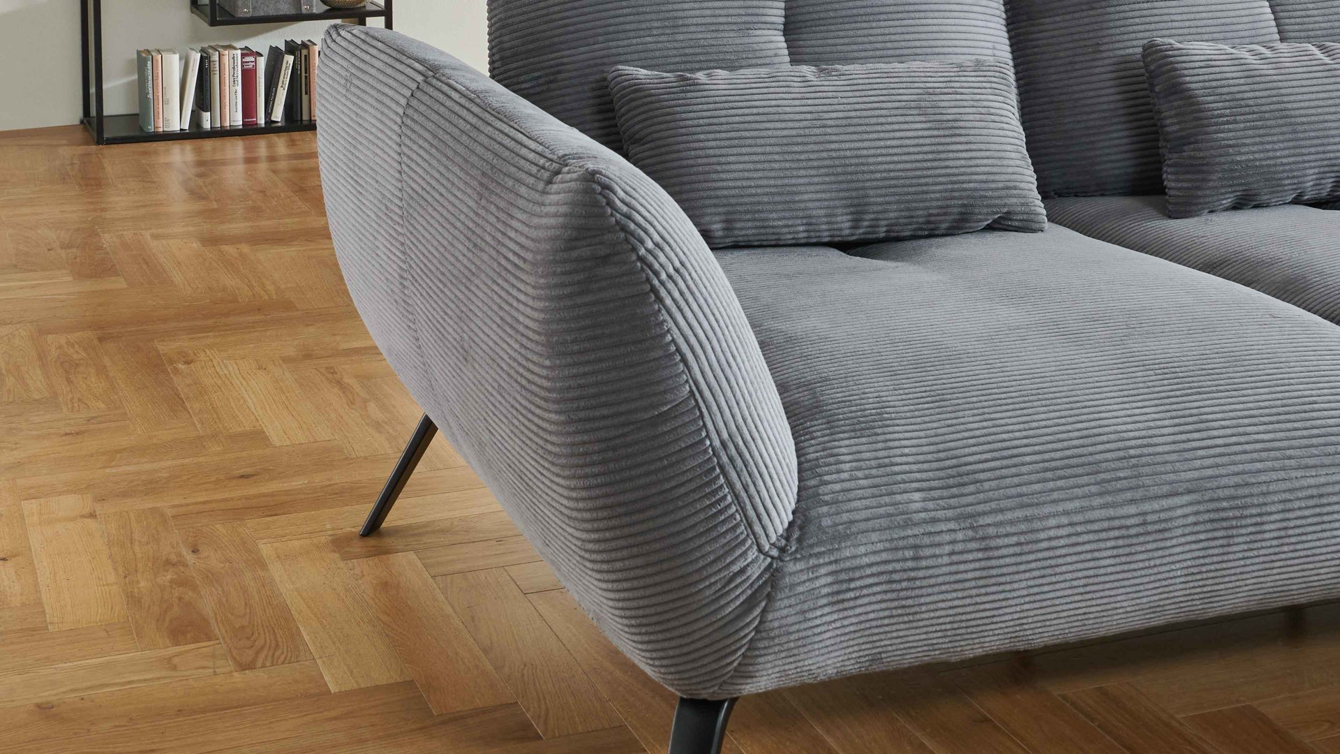 Ecksofa KAWOO aus Stoff in Grau KAWOO Polsterprogramm Dover Plus - Ecksofa grauer Cordbezug - Stellfläche ca. 301 x 191 cm