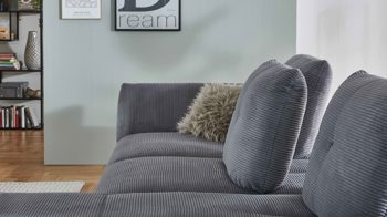 Ecksofa KAWOO aus Stoff in Grau KAWOO Polsterprogramm Dover Plus - Ecksofa grauer Cordbezug - Stellfläche ca. 301 x 191 cm