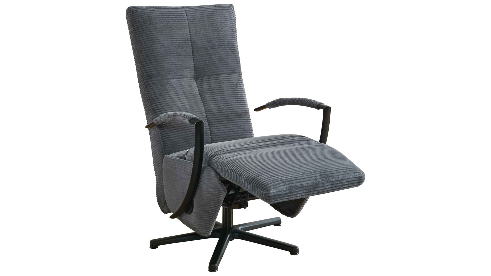 Relaxsessel KAWOO aus Stoff in Grau KAWOO Polsterprogramm Dover Plus - Relaxsessel grauer Breitcord Lincoln & schwarzer Sternfuß