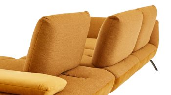 Ecksofa KAWOO aus Stoff in Gelb KAWOO Polsterprogramm Dover XC - Ecksofa senffarbener Bezug Portofino & goldfarbene Maschenware Riviera - Stellfläche ca. 301 x 191 cm