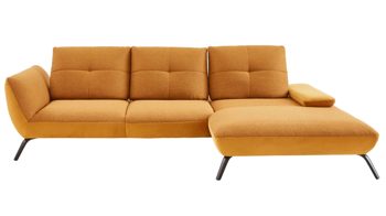 Ecksofa KAWOO aus Stoff in Gelb KAWOO Polsterprogramm Dover Plus - Ecksofa senffarbener Bezug Portofino & goldfarbene Maschenware Riviera - Stellfläche ca. 301 x 191 cm