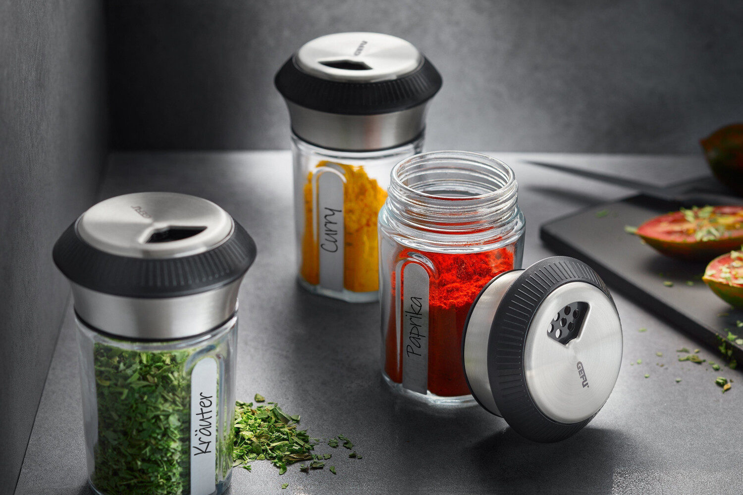 Küchenhelfer Gefu aus Glas Kunststoff in Edelstahl Silber Schwarz GEFU Gewürz- und Kräuterstreuer hochwertiger Edelstahl & Glas