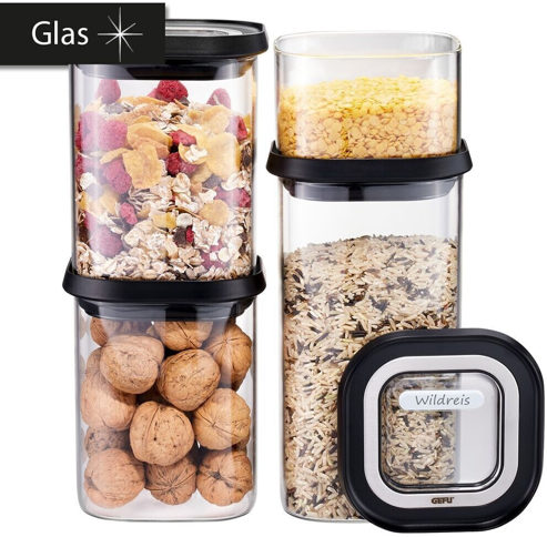 Küchenhelfer Gefu aus Glas Kunststoff in Transparent Schwarz GEFU Vorratsdosenset 4-teilig Borosilikatglas