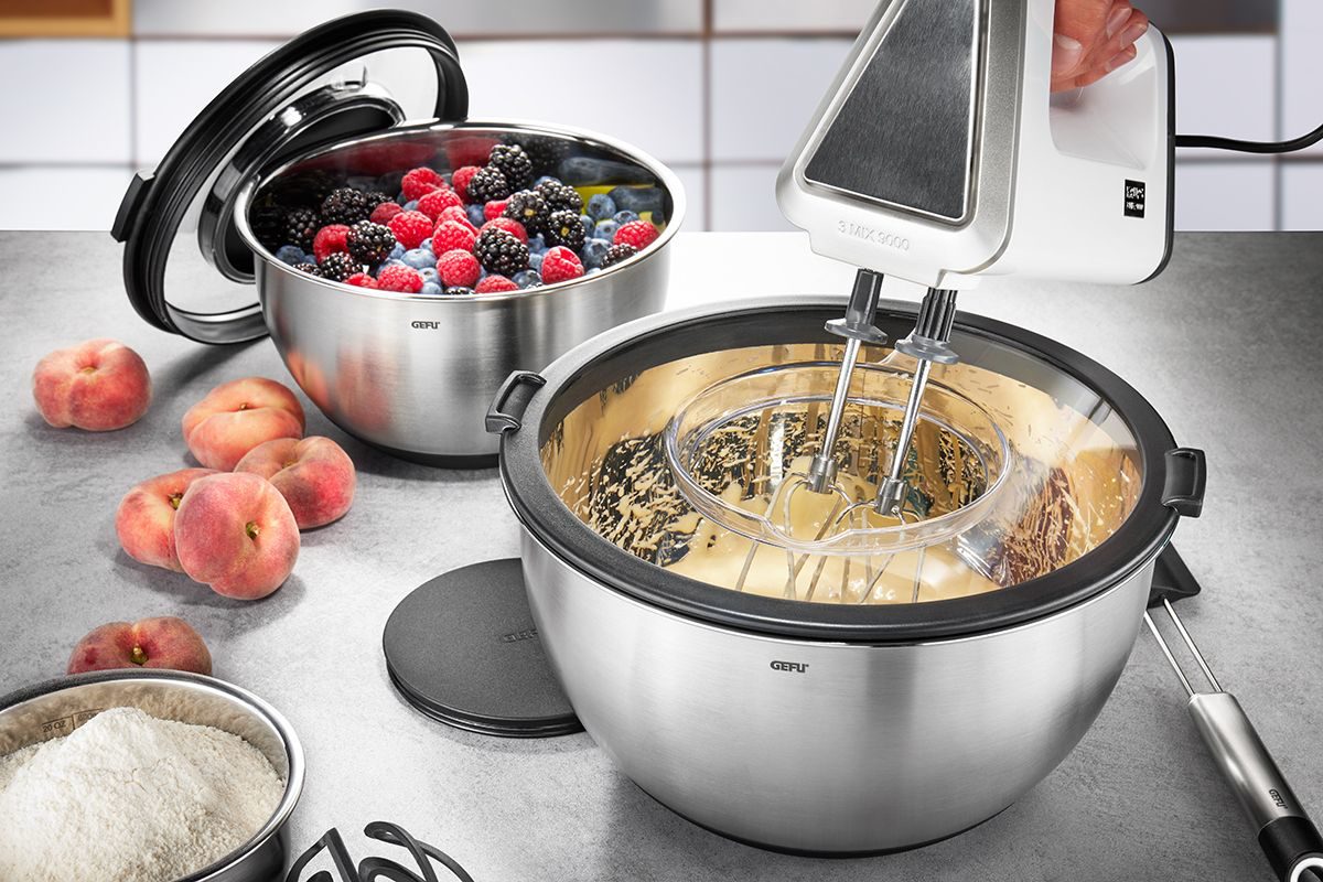 Küchenhelfer Gefu aus Kunststoff in Edelstahl Schwarz GEFU Schüssel-Set mit Spritzschutz 2er-Set hochwertiges Edelstahl & Kunststoff