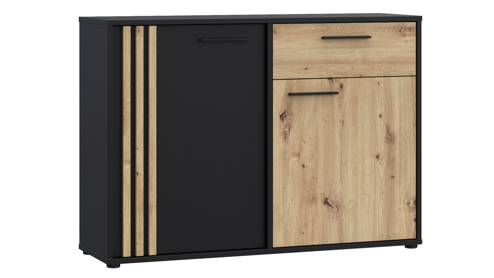 Kommode Forte® aus Holz in Schwarz Kommodenprogramm Cardigan Schwarz & Artisan Eiche – ca. 116 x 82 cm