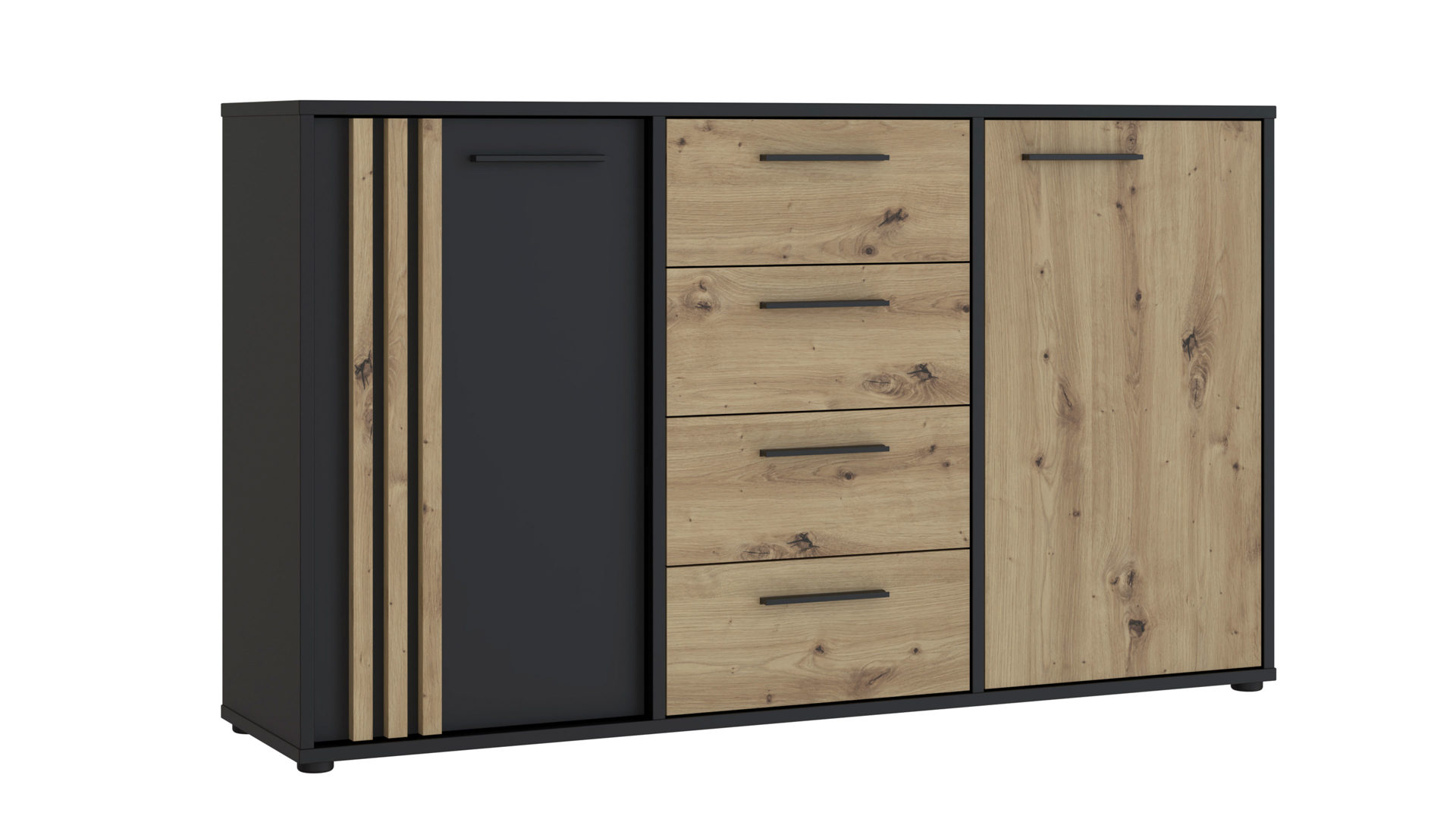 Kommode Forte® aus Holz in Schwarz Kommodenprogramm Cardigan Schwarz & Artisan Eiche – ca. 143 x 82 cm
