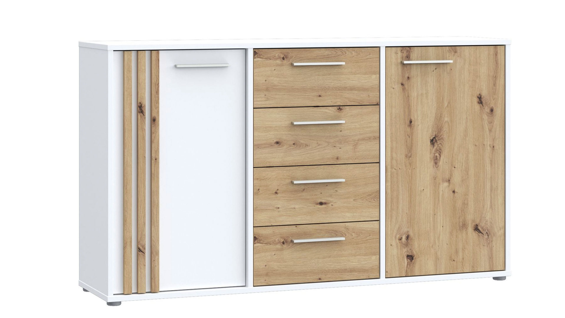 Kommode Forte® aus Holz in Weiß Kommodenprogramm Cardigan Weiß & Artisan Eiche – ca. 143 x 82 cm