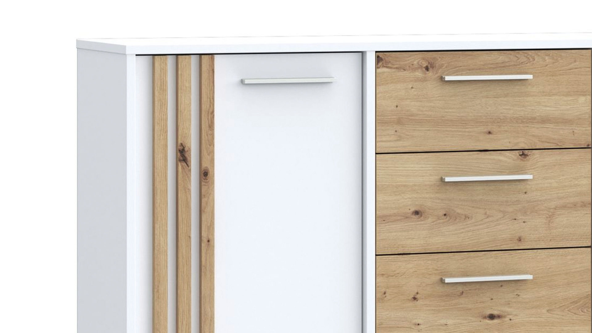 Kommode Forte® aus Holz in Weiß Kommodenprogramm Cardigan Weiß & Artisan Eiche – ca. 143 x 82 cm