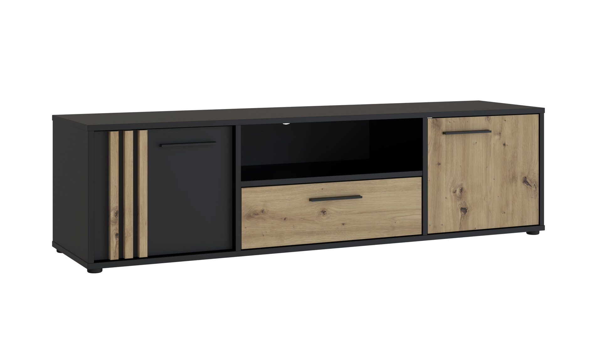 Lowboard Forte® aus Holz in Schwarz Kommodenprogramm Cardigan Schwarz & Artisan Eiche – ca. 163 x 44 cm