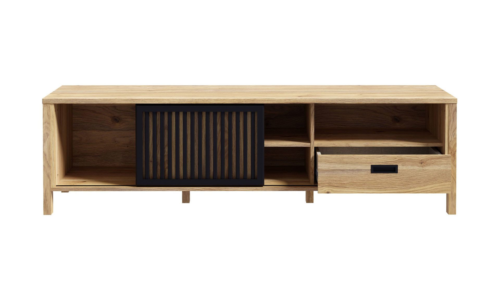 Lowboard Forte® aus Holz in Holzfarben Wohnprogramm Jytana  - Lowboard Mauvella Eiche & Schwarz – Breite ca. 175 cm