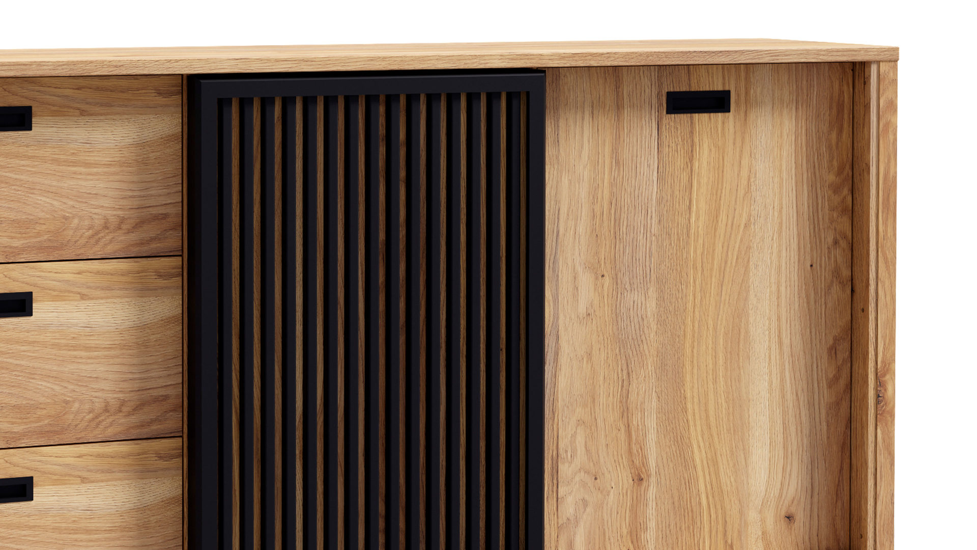 Sideboard Forte® aus Holz in Holzfarben Wohnprogramm Jytana  - Sideboard Mauvella Eiche & Schwarz – Breite ca. 175 cm