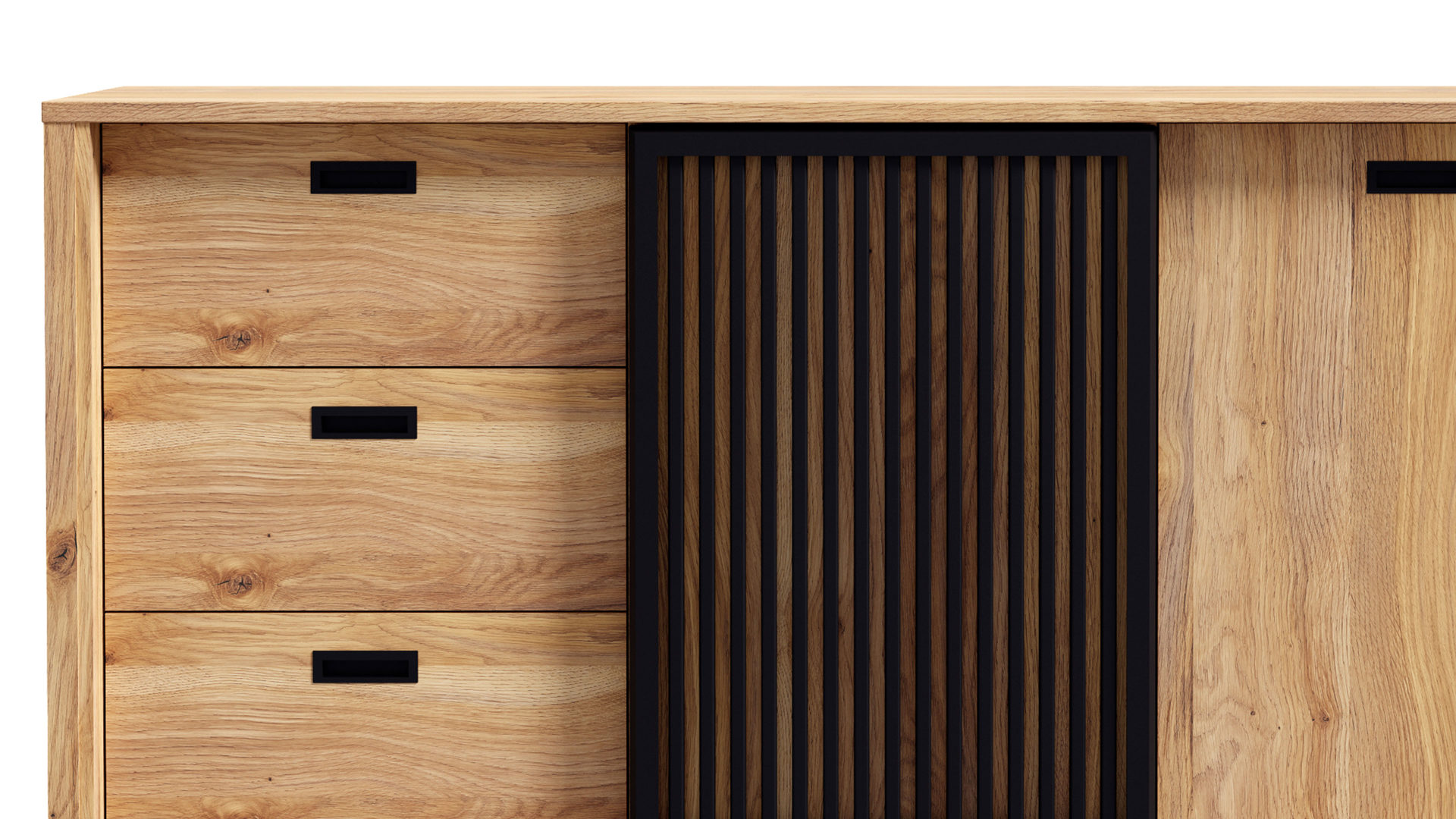Sideboard Forte® aus Holz in Holzfarben Wohnprogramm Jytana  - Sideboard Mauvella Eiche & Schwarz – Breite ca. 175 cm