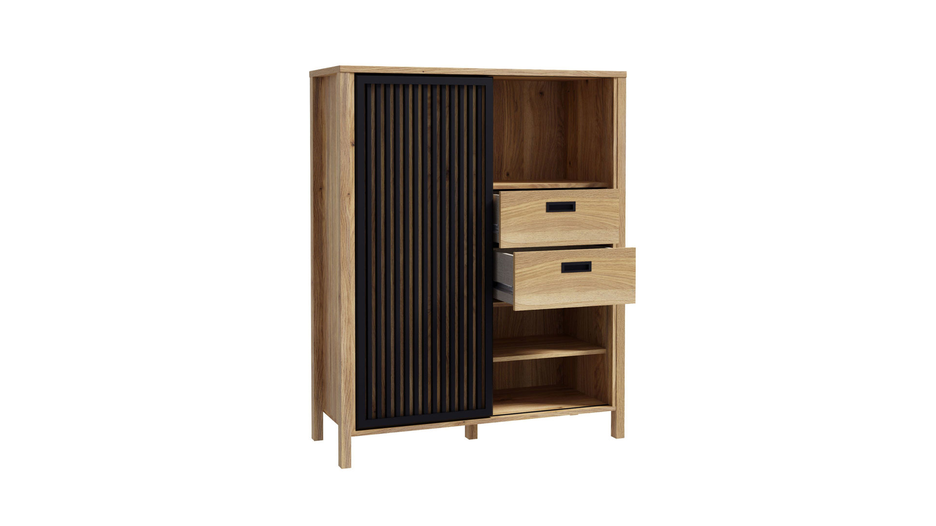 Highboard Forte® aus Holz in Holzfarben Wohnprogramm Jytana  - Highboard Mauvella Eiche & Schwarz – ca. 103 x 130 cm