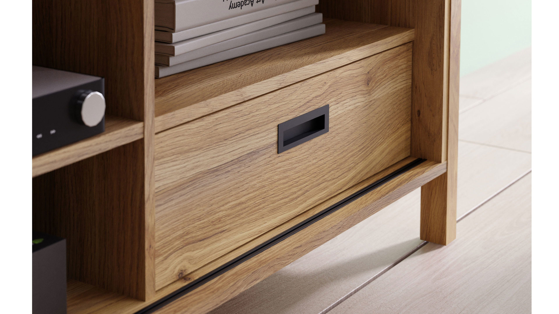 Lowboard Forte® aus Holz in Holzfarben Wohnprogramm Jytana  - Lowboard Mauvella Eiche & Schwarz – Breite ca. 175 cm