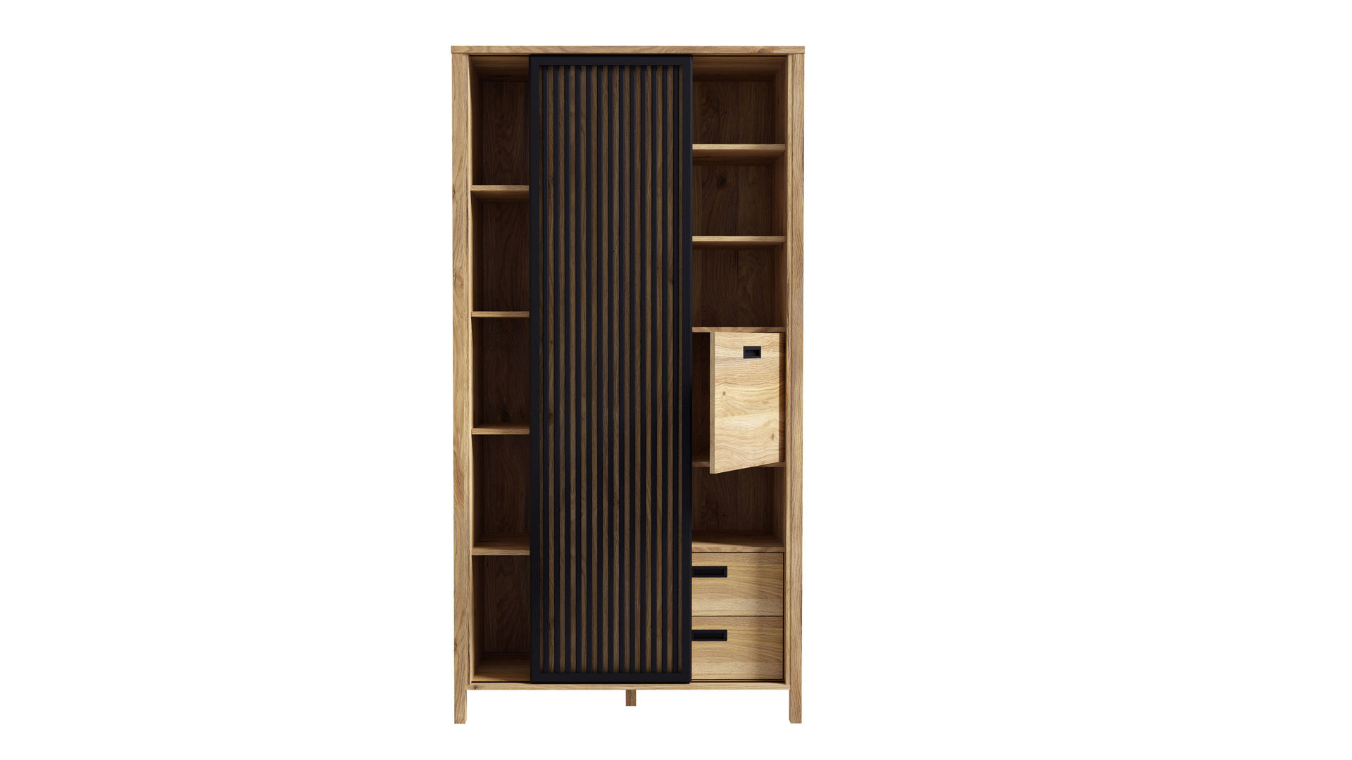 Einzelschrank Forte® aus Holz in Holzfarben Wohnprogramm Jytana  - Schrank Mauvella Eiche & Schwarz – ca. 103 x 200 cm