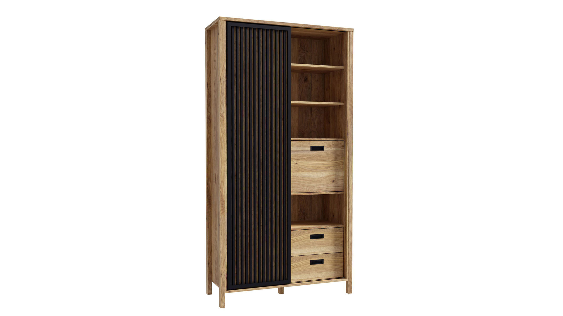 Einzelschrank Forte® aus Holz in Holzfarben Wohnprogramm Jytana  - Schrank Mauvella Eiche & Schwarz – ca. 103 x 200 cm