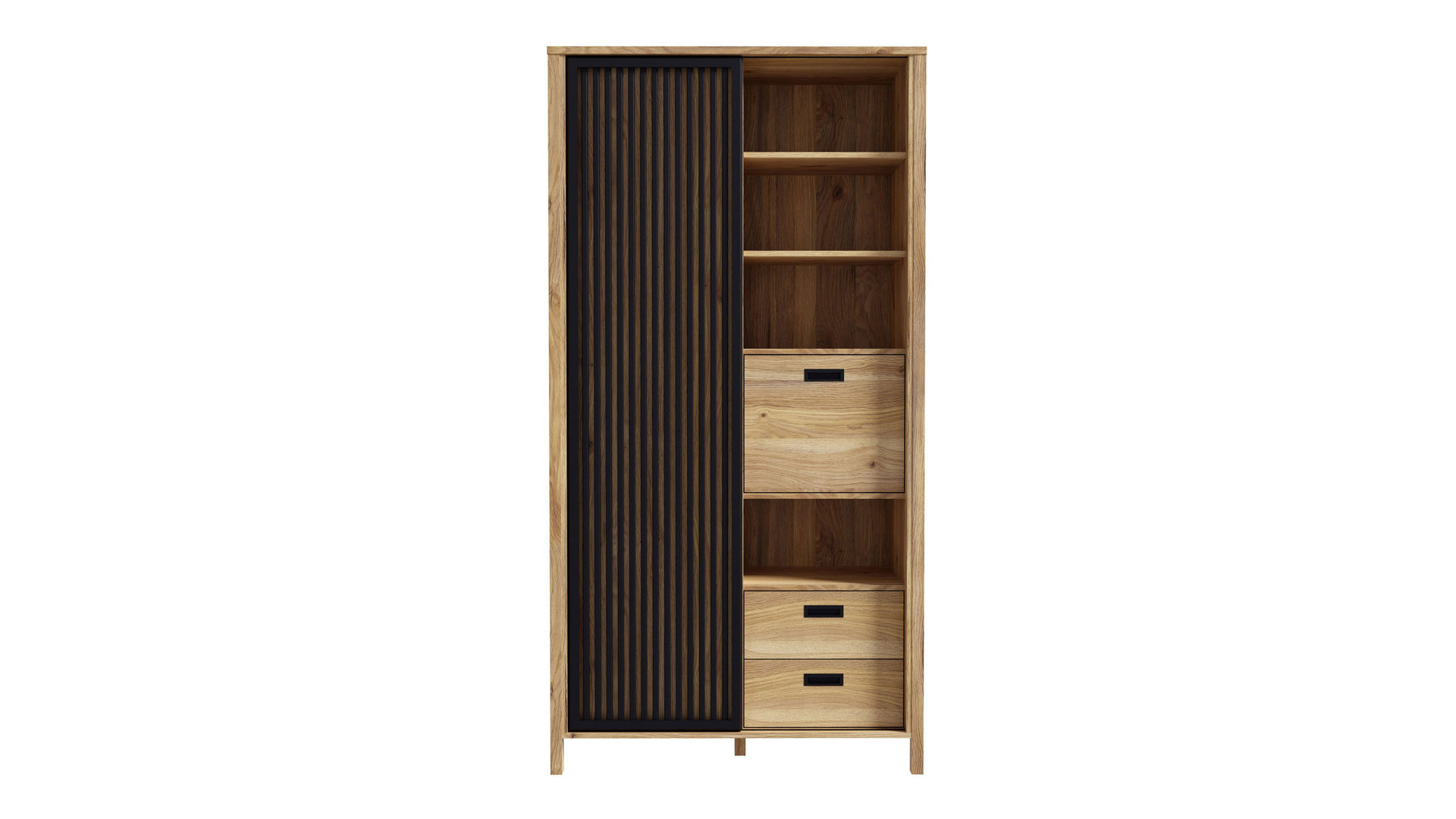 Einzelschrank Forte® aus Holz in Holzfarben Wohnprogramm Jytana  - Schrank Mauvella Eiche & Schwarz – ca. 103 x 200 cm