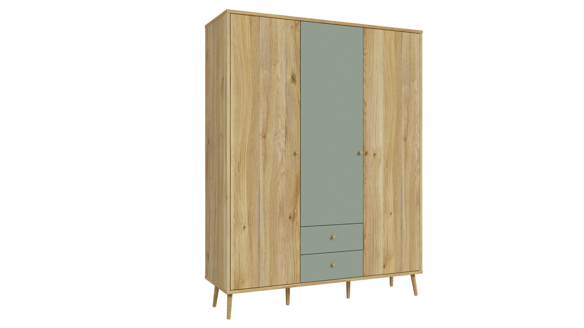 Kleiderschrank Forte® aus Holz in Grün Jugendprogramm Whenua Young Room - Kleiderschrank Salbei Grün & Mauvella Eiche – ca. 154 x 202 cm