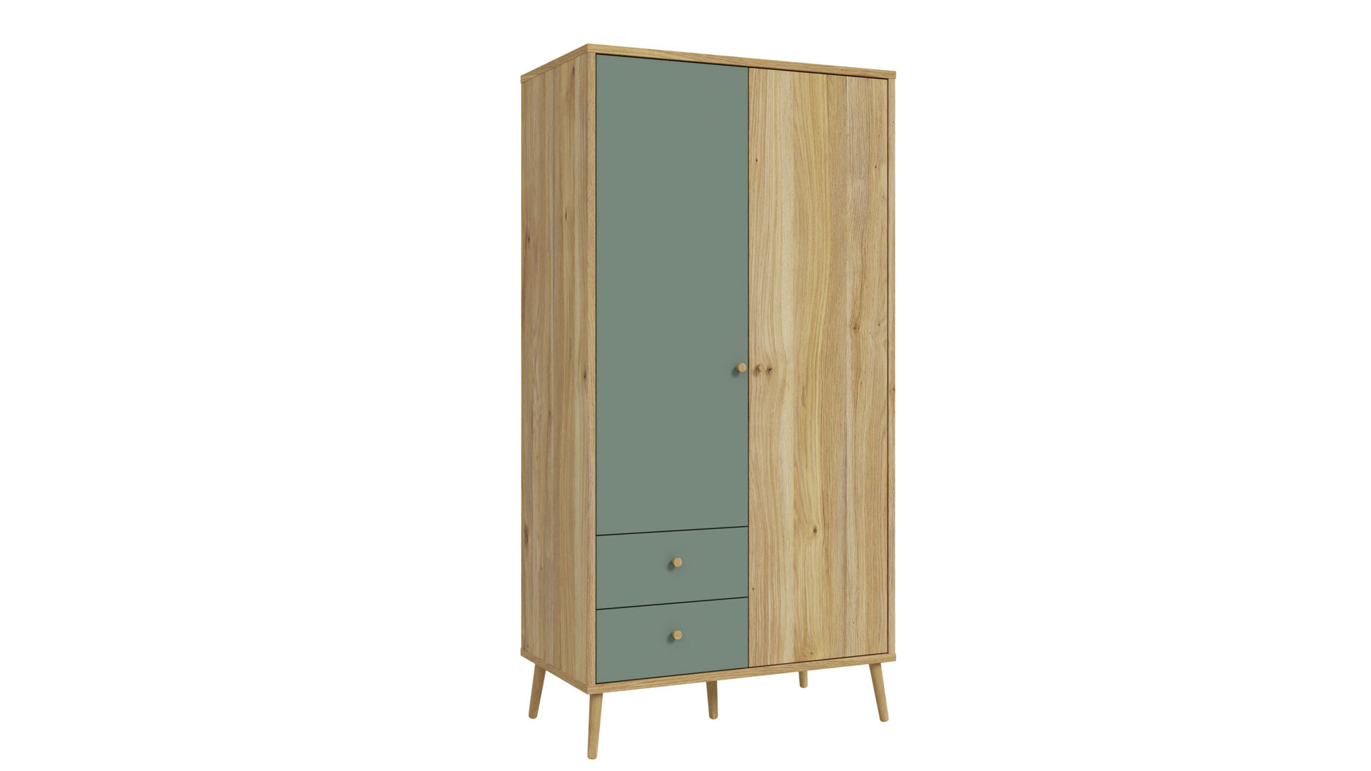 Kleiderschrank Forte® aus Holz in Grün Jugendprogramm Whenua Young Room - Kleiderschrank Salbei Grün & Mauvella Eiche – ca. 95 x 186 cm