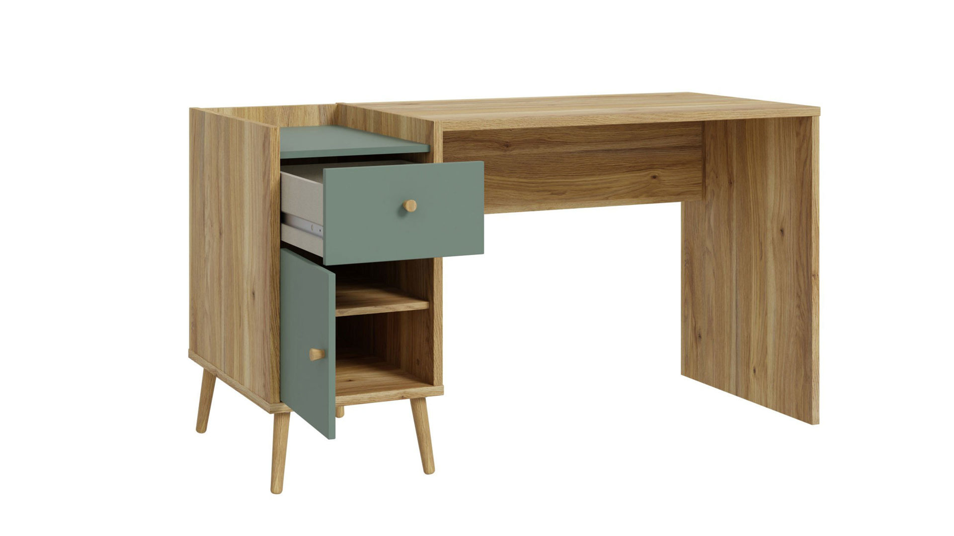 Schreibtisch Forte® aus Holz in Grün Jugendprogramm Whenua Young Room - Schreibtisch Salbei Grün & Mauvella Eiche – ca. 140 x 60 cm