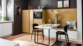 Einbauküche Nolte® küchen aus Holz in Hellbraun nolte® Einbauküche Soft Lack mit privileg Einbaugeräten Caramel & Mattweiß - zweizeilig