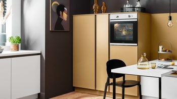 Einbauküche Nolte® küchen aus Holz in Hellbraun nolte® Einbauküche Soft Lack mit privileg Einbaugeräten Caramel & Mattweiß - zweizeilig