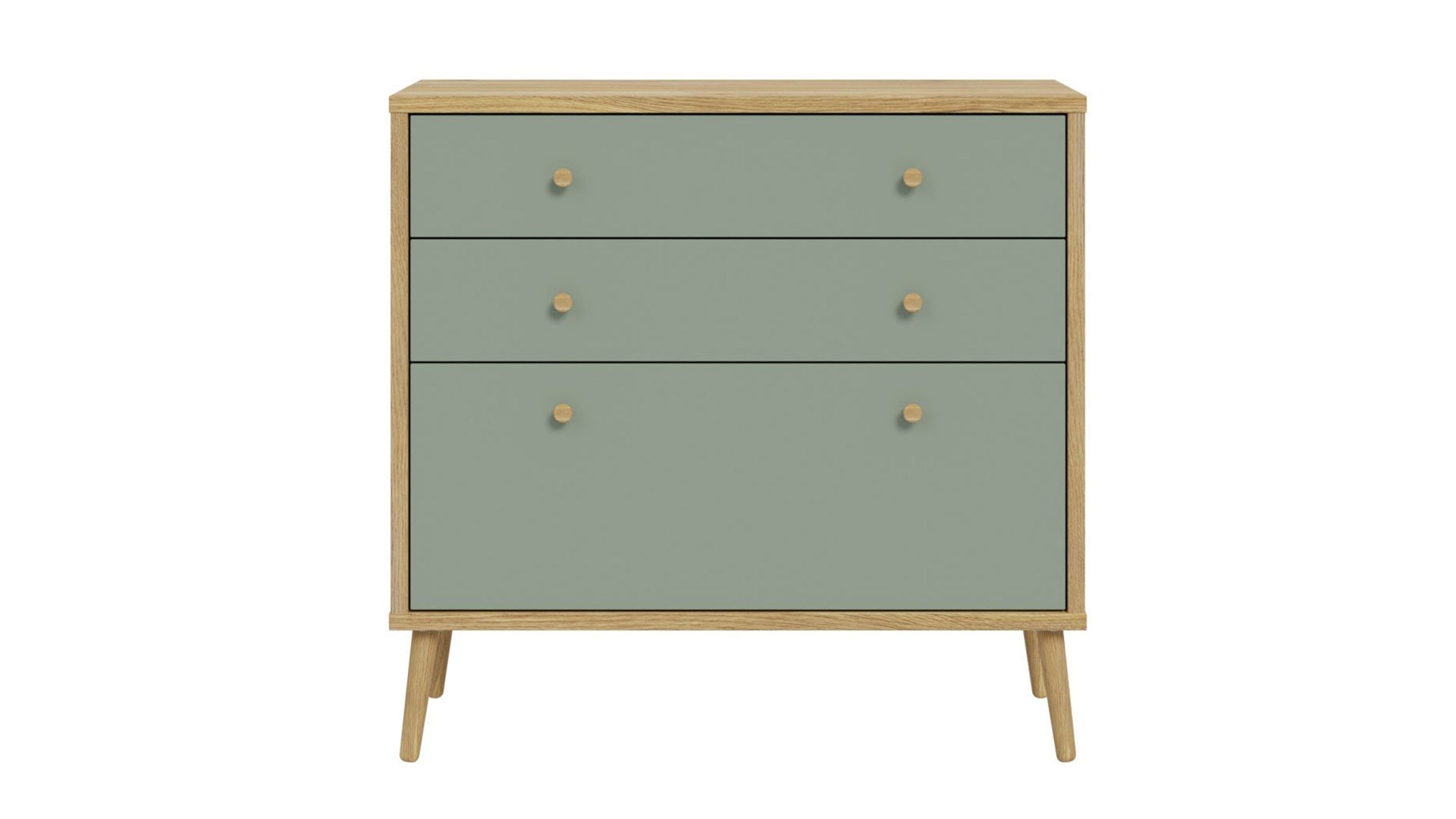 Schubladenkommode Forte® aus Holz in Grün Schlafzimmerprogramm Whenua Sleeping - Kommode Salbei Grün & Mauvella Eiche – ca. 89 x 86 cm